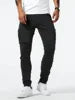 30-36 Street Elastic Jeans Men Denim Cargo Pants Wash Solid Color Multi Pockets Casual Mid Waist Trousers Slim Daily Wear Jogger