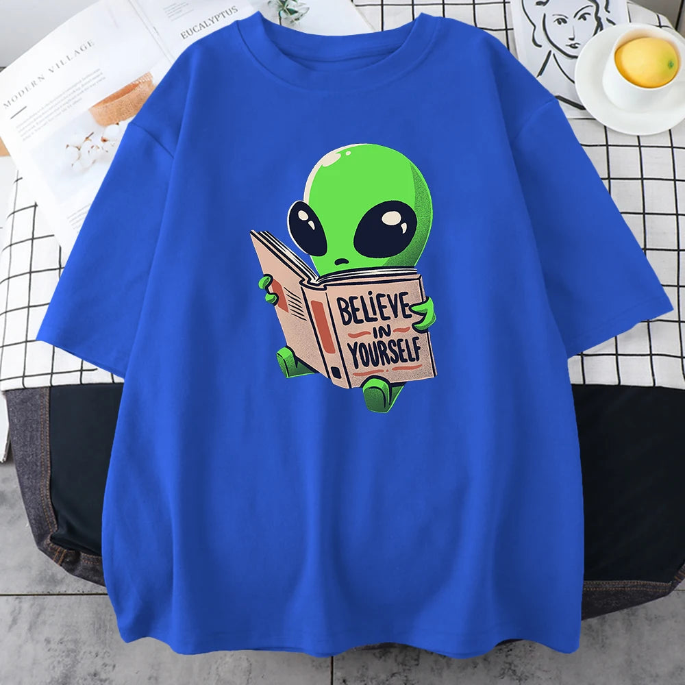Camisetas de algodón para hombre con estampado de extraterrestres verde, camisetas informales de gran tamaño con diseño de matemáticas