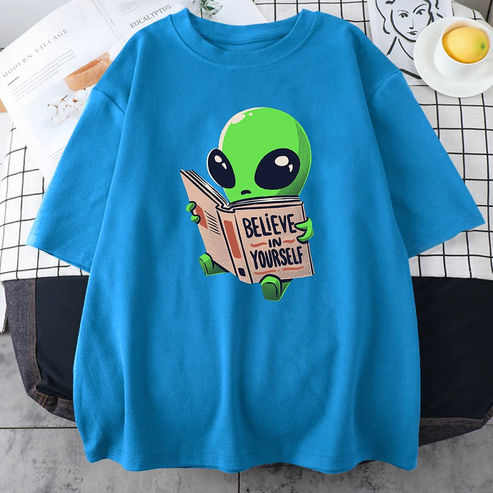 Camisetas de algodón para hombre con estampado de extraterrestres verde, camisetas informales de gran tamaño con diseño de matemáticas