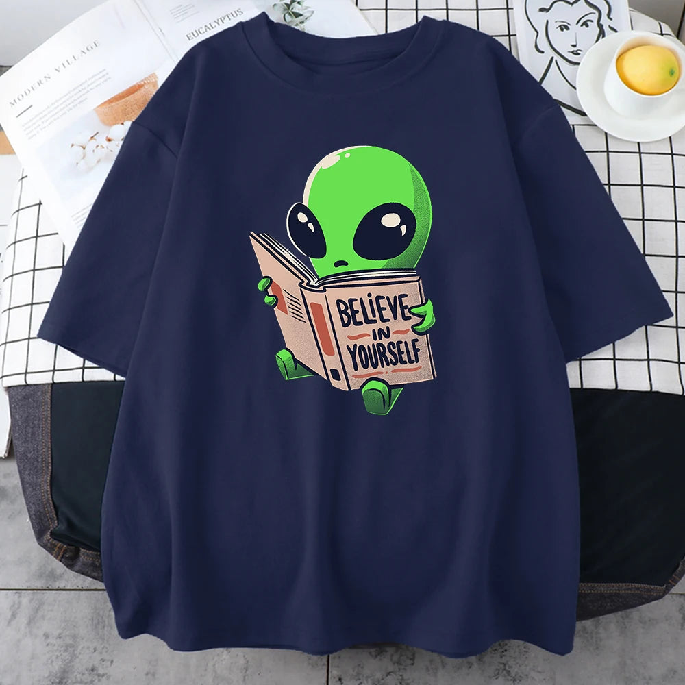 Camisetas de algodón para hombre con estampado de extraterrestres verde, camisetas informales de gran tamaño con diseño de matemáticas