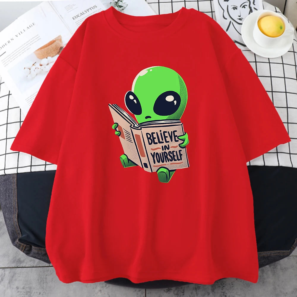 Camisetas de algodón para hombre con estampado de extraterrestres verde, camisetas informales de gran tamaño con diseño de matemáticas
