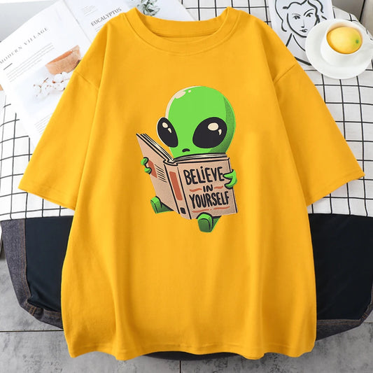 Camisetas de algodón para hombre con estampado de extraterrestres verde, camisetas informales de gran tamaño con diseño de matemáticas