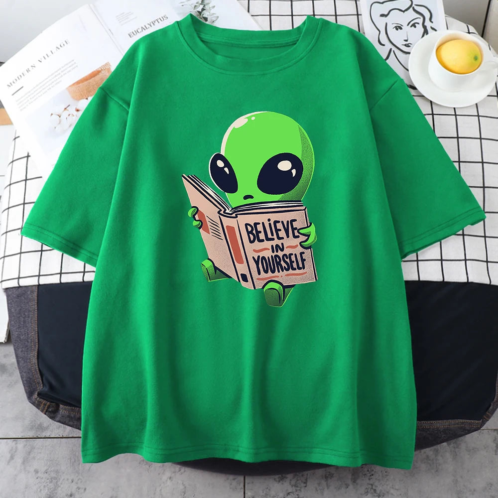 Camisetas de algodón para hombre con estampado de extraterrestres verde, camisetas informales de gran tamaño con diseño de matemáticas