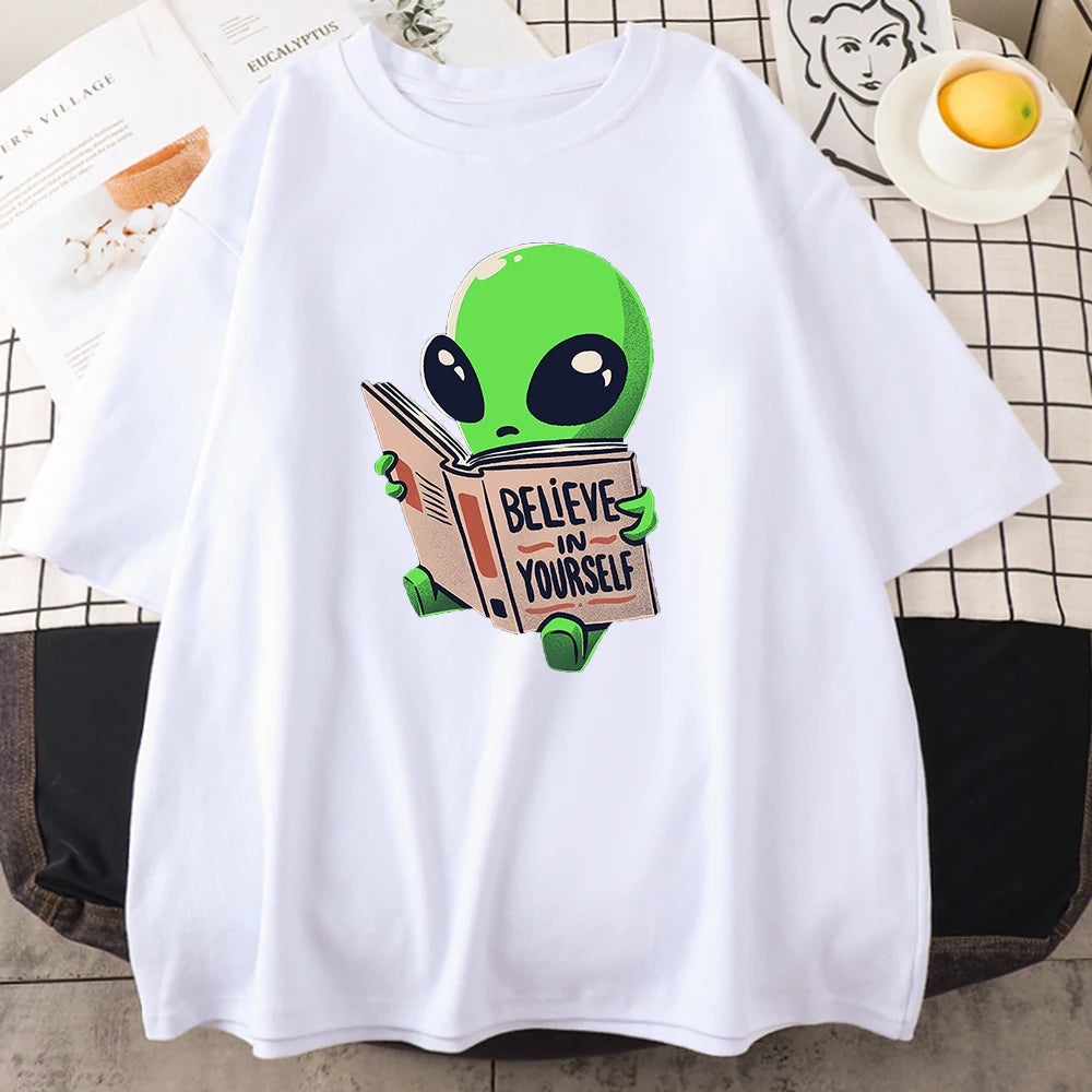 Camisetas de algodón para hombre con estampado de extraterrestres verde, camisetas informales de gran tamaño con diseño de matemáticas