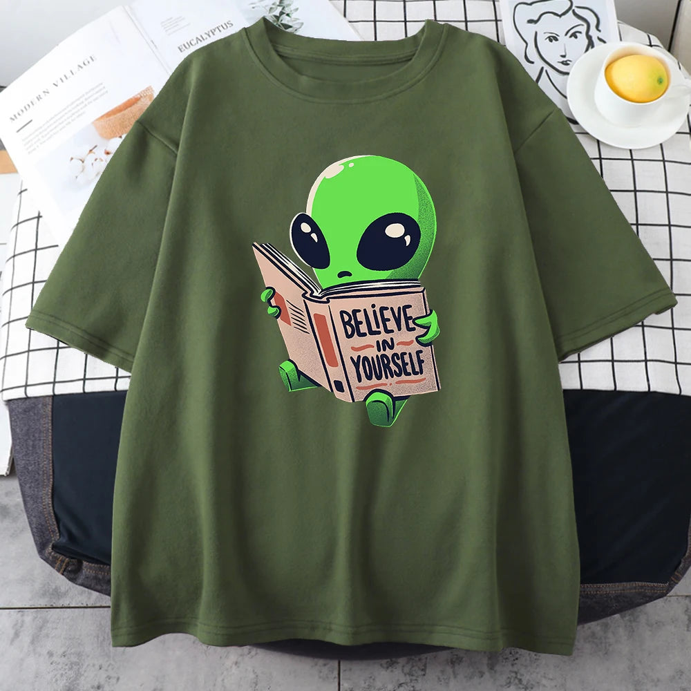 Camisetas de algodón para hombre con estampado de extraterrestres verde, camisetas informales de gran tamaño con diseño de matemáticas