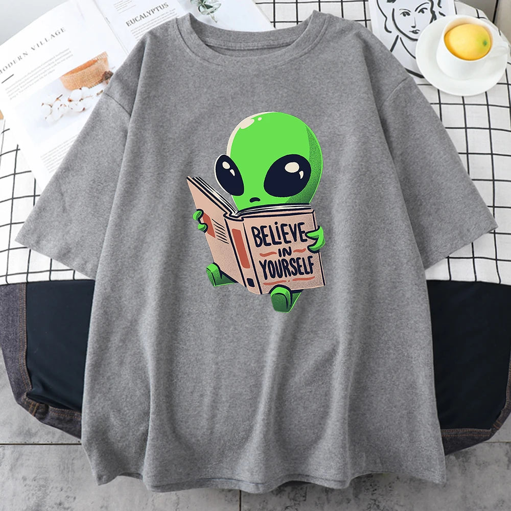 Camisetas de algodón para hombre con estampado de extraterrestres verde, camisetas informales de gran tamaño con diseño de matemáticas