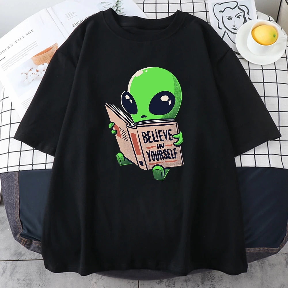 Camisetas de algodón para hombre con estampado de extraterrestres verde, camisetas informales de gran tamaño con diseño de matemáticas